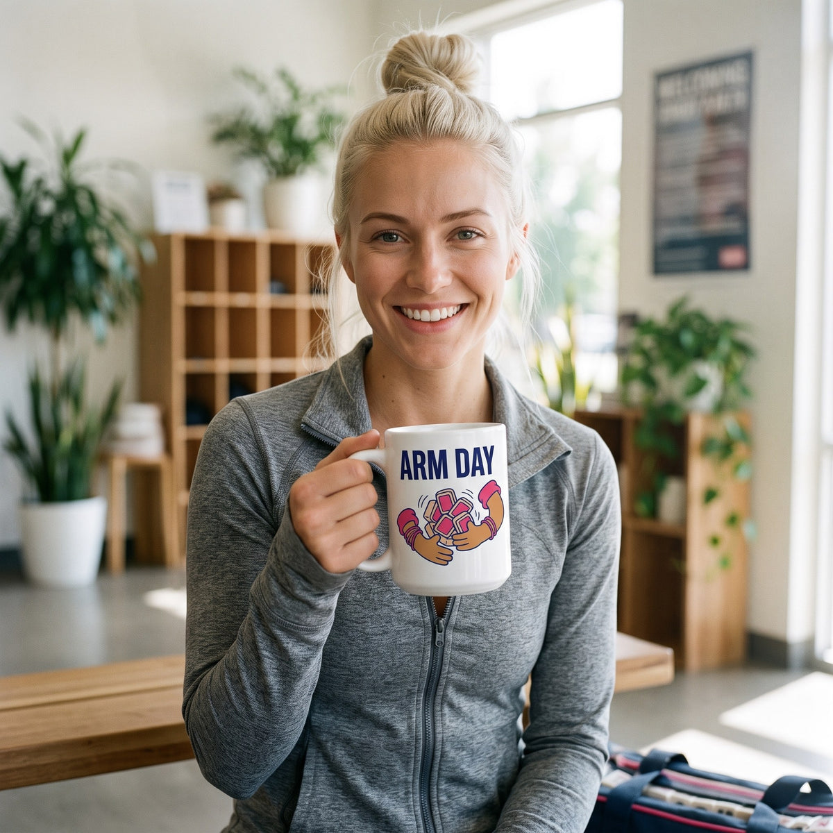 Arm Day funny mahjong mug — lifestyle
