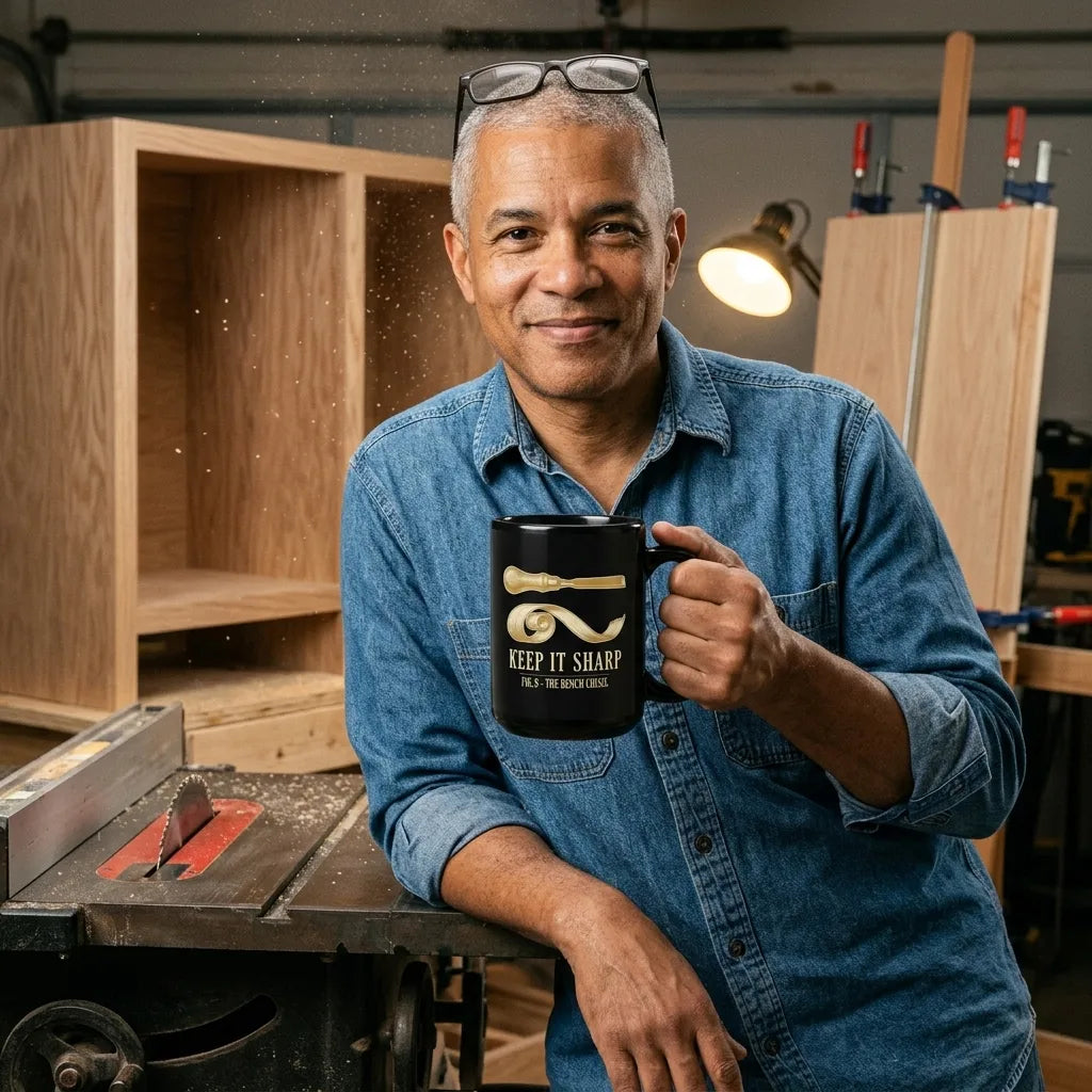Keep It Sharp woodworking print — lifestyle