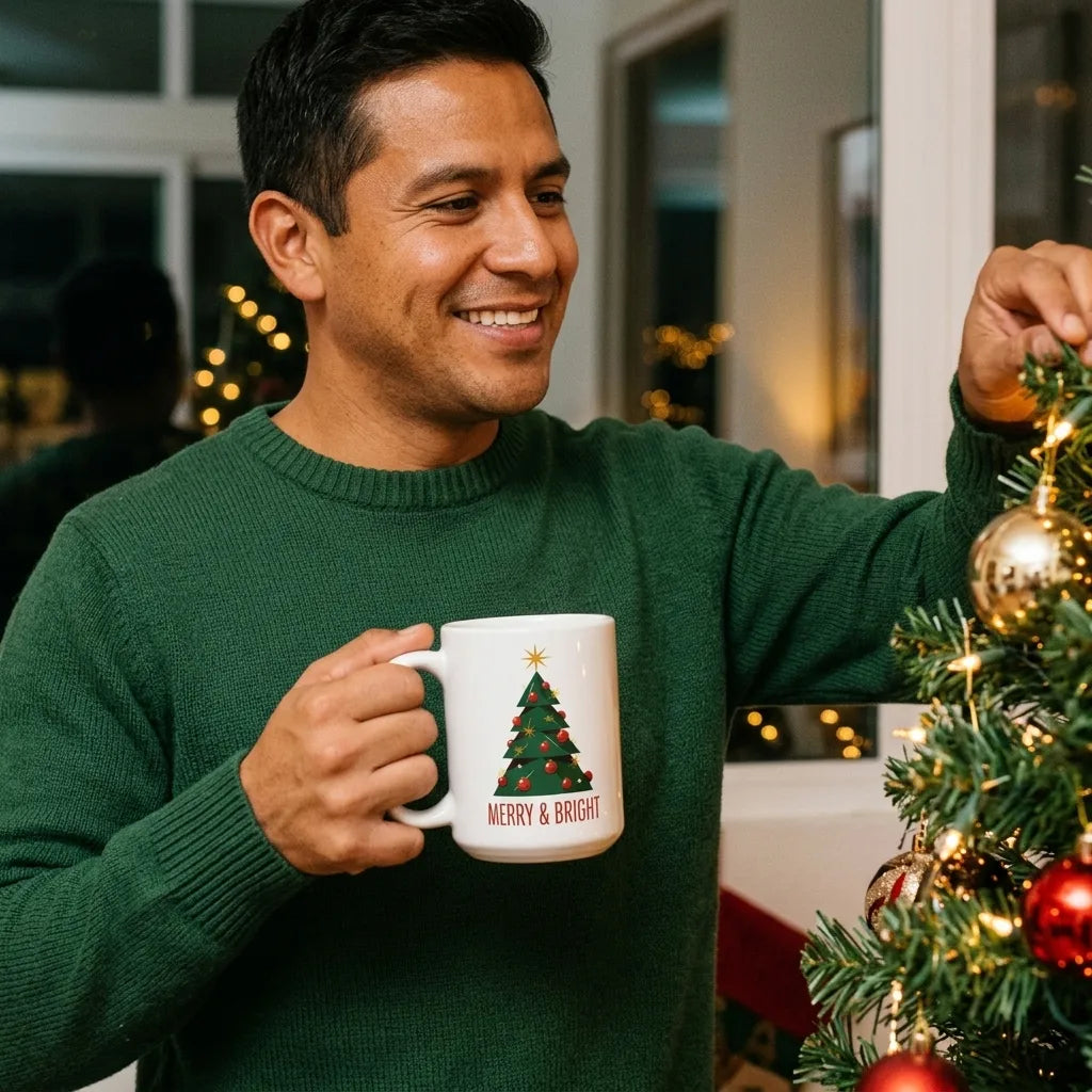 Atomic Mid-Century Tree Christmas mug — lifestyle