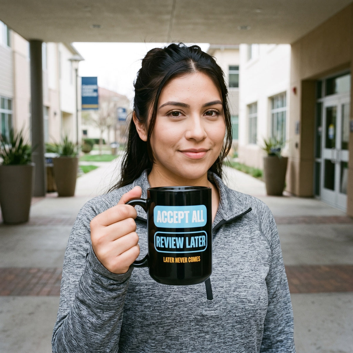Accept All Review Later mug — lifestyle