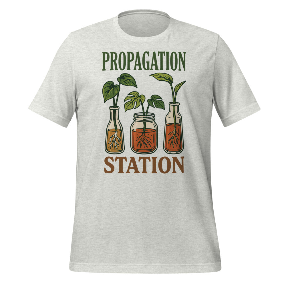 Propagation Station retro botanical plant lover tee — Ash, front