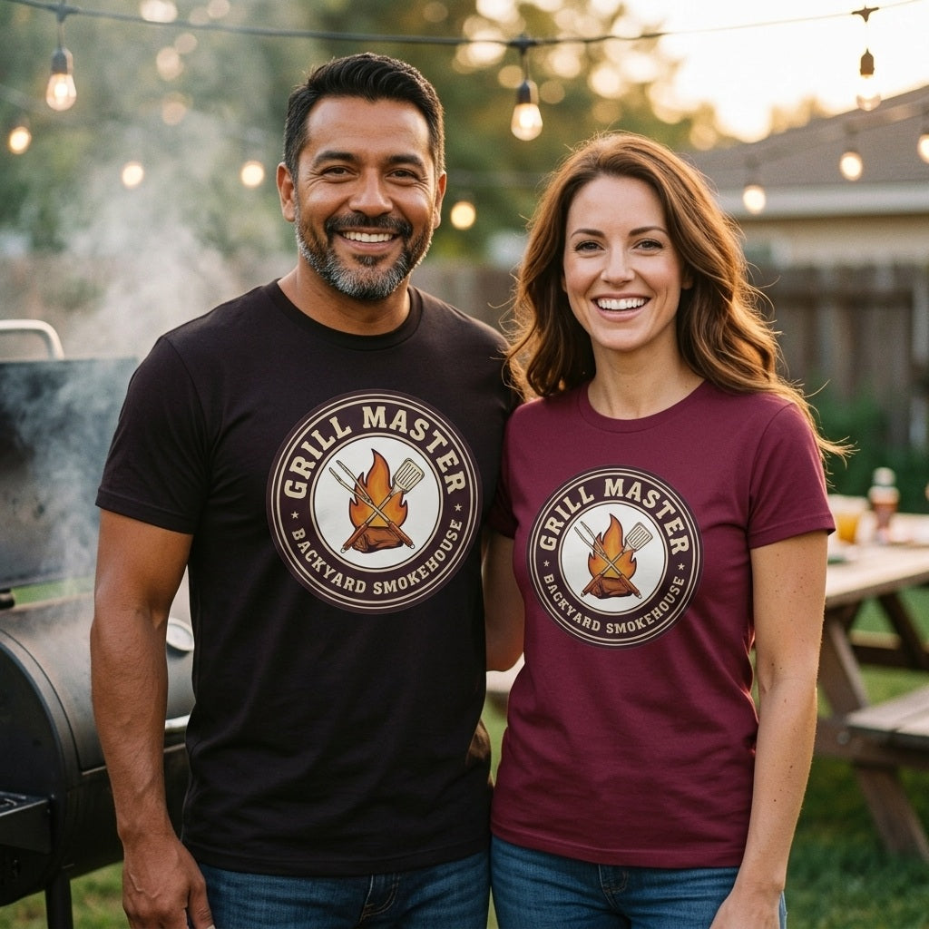Grill Master retro backyard smokehouse tee — lifestyle