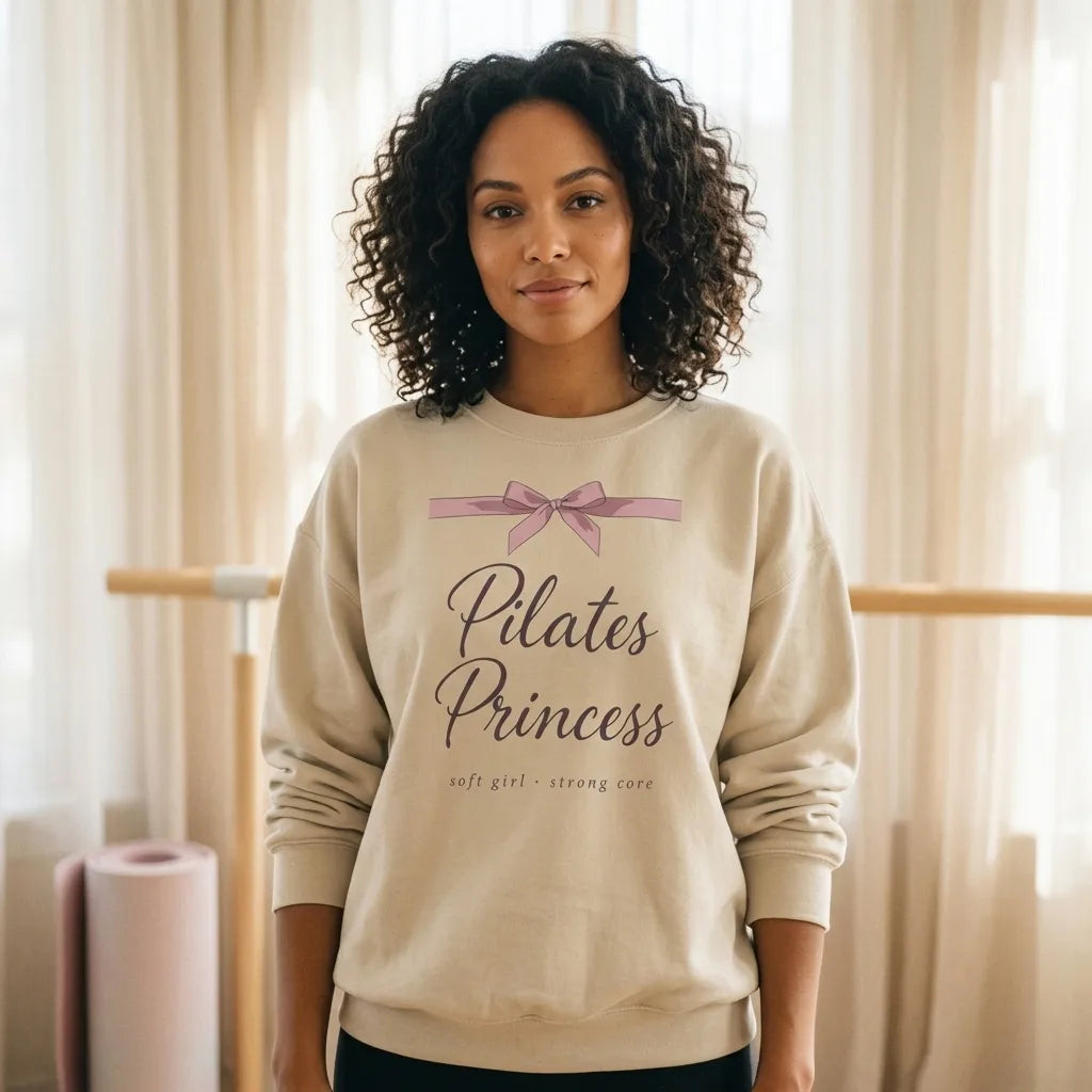 Pilates Princess coquette bow crewneck sweatshirt — lifestyle