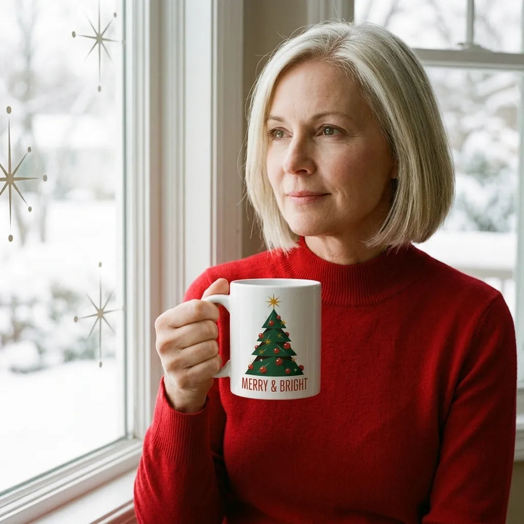 Atomic Mid-Century Tree Christmas mug — lifestyle
