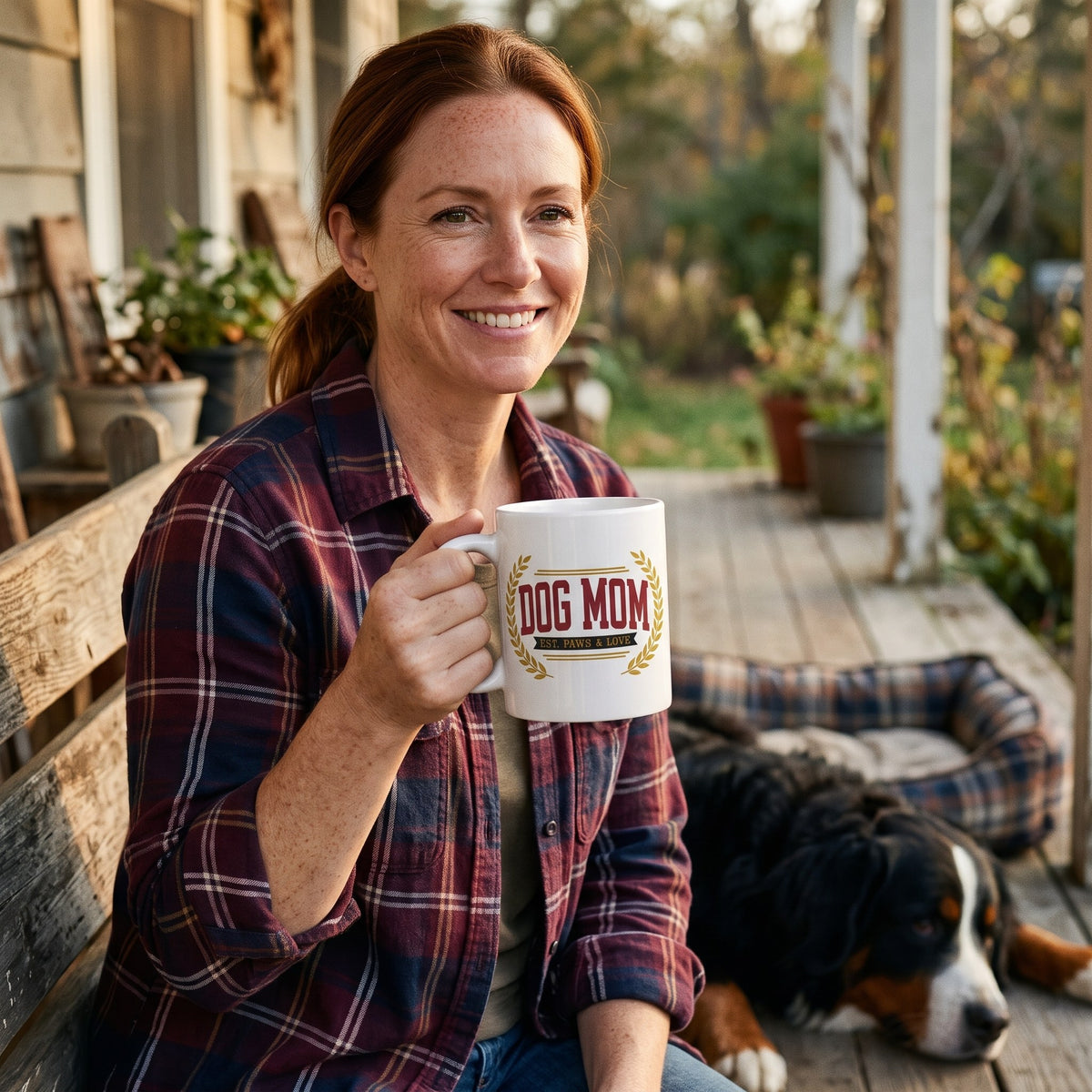 Dog Mom Est. Varsity Wordmark print — lifestyle