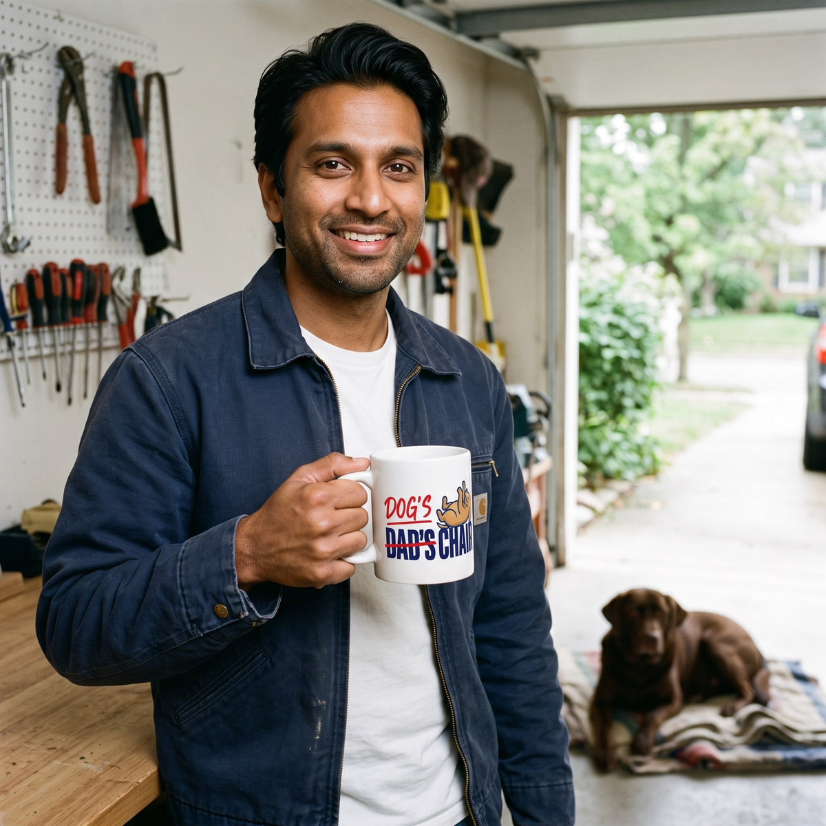 Dog's Chair funny dog dad mug — lifestyle