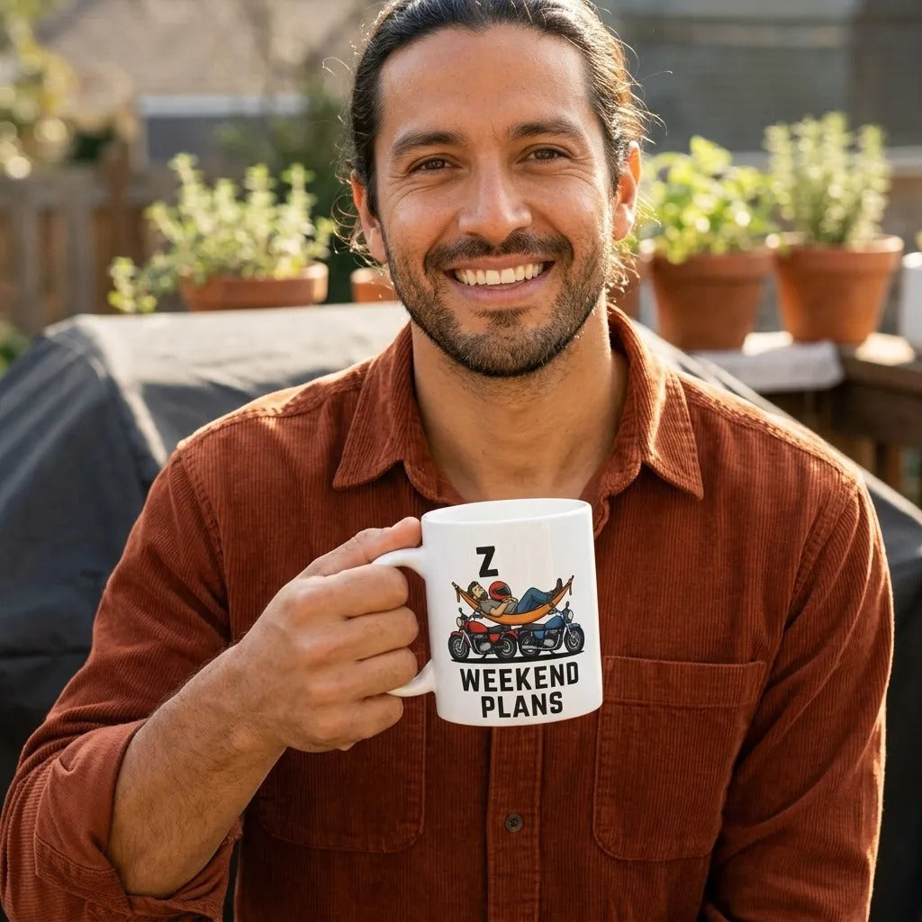 Weekend Plans funny motorcycle dad coffee mug — lifestyle