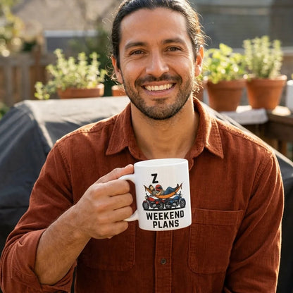 Weekend Plans funny motorcycle dad coffee mug — lifestyle