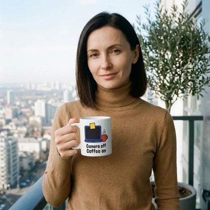 Camera Off Coffee On funny office coffee mug — lifestyle