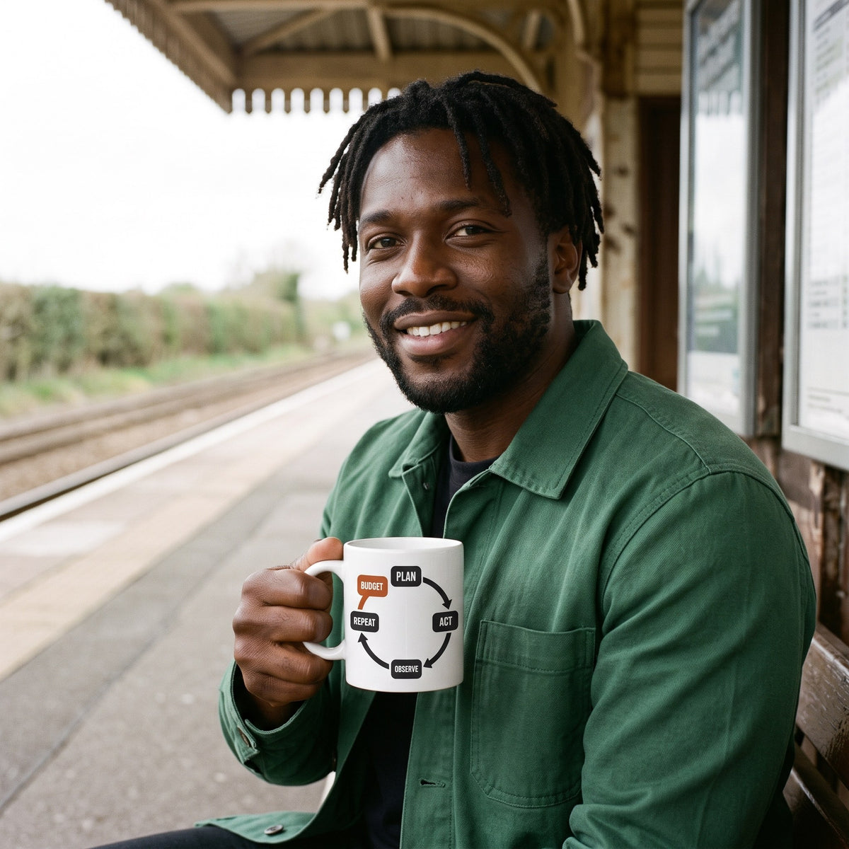 Plan Act Observe Repeat mug — lifestyle