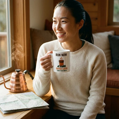 Run Now, Coffee Later print — lifestyle