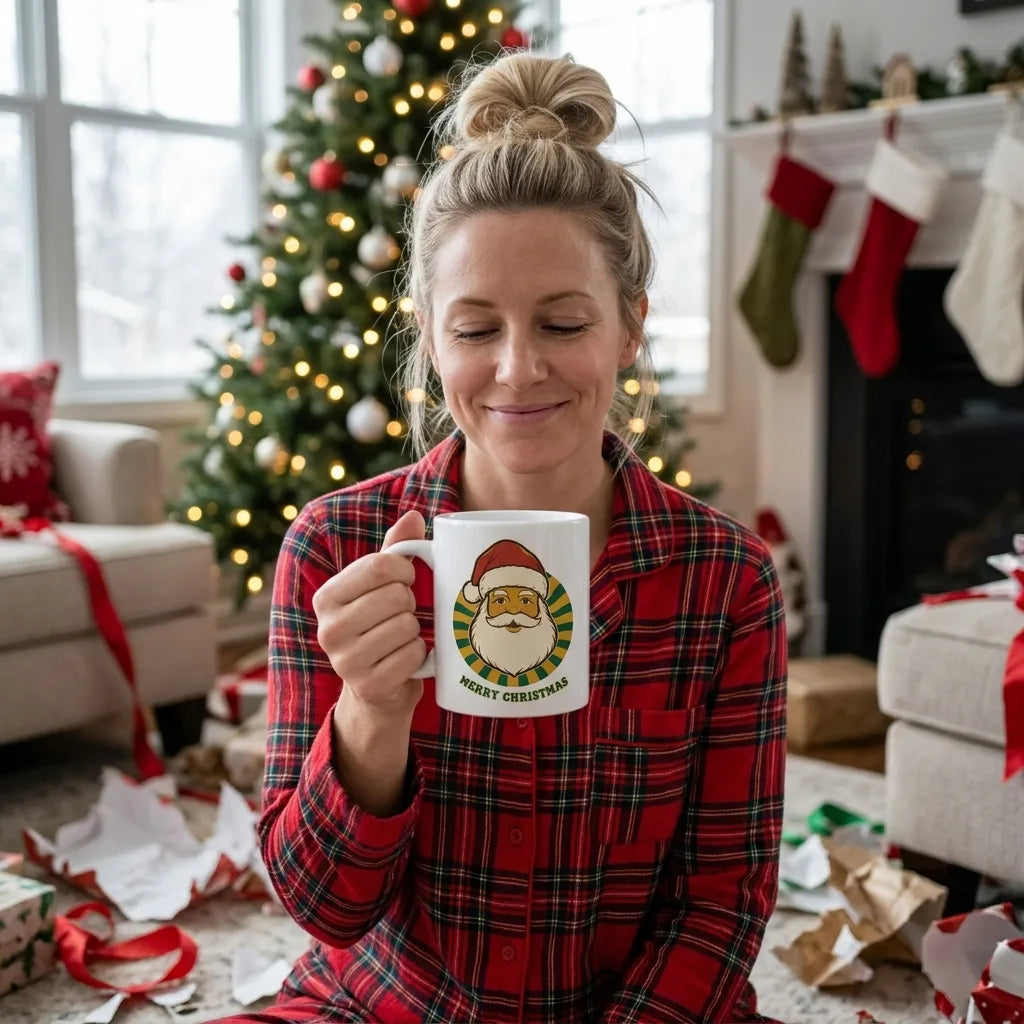 Groovy Santa retro Christmas mug — lifestyle