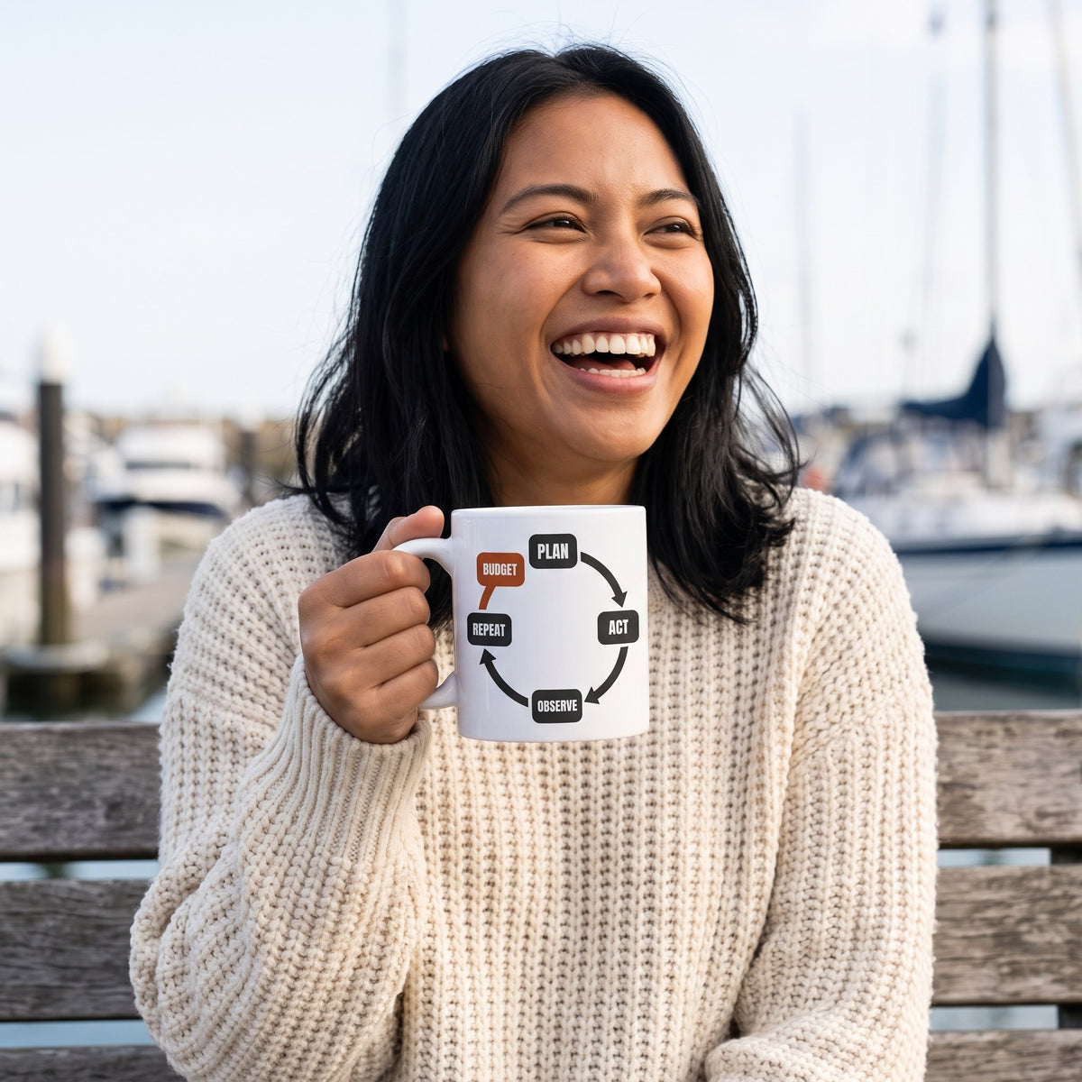 Plan Act Observe Repeat mug — lifestyle