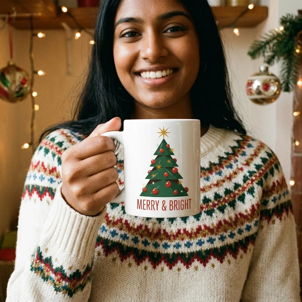 Atomic Mid-Century Tree Christmas mug — lifestyle
