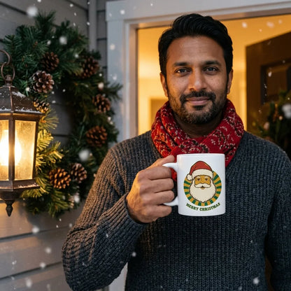 Groovy Santa retro Christmas mug — lifestyle
