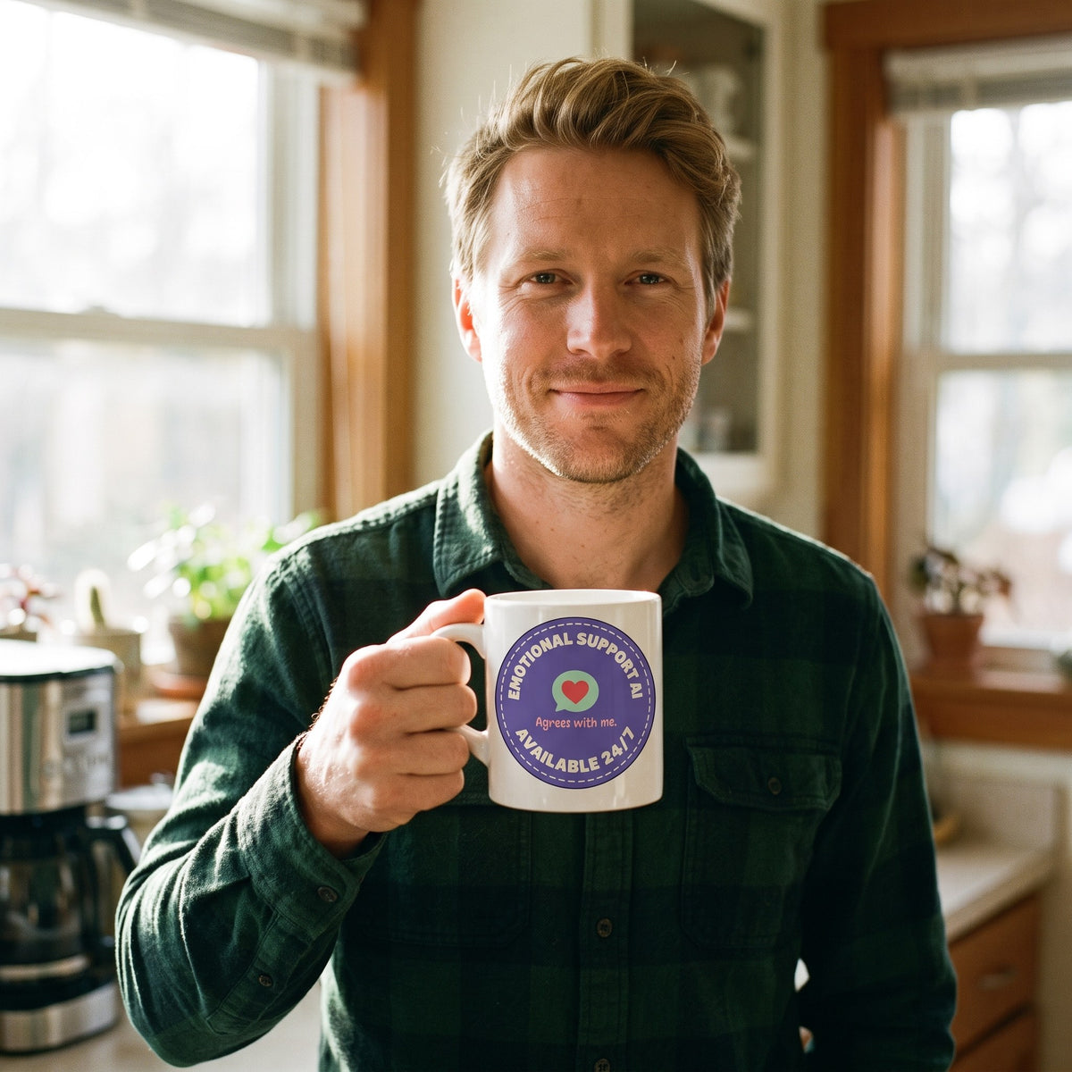 Emotional Support AI ceramic mug — lifestyle