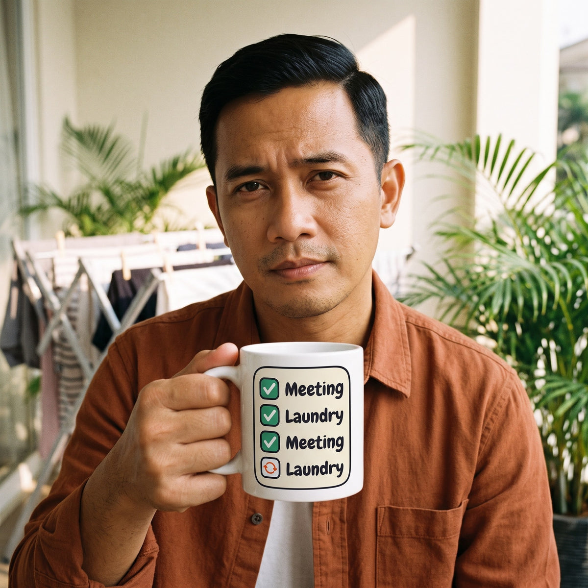 Meeting Laundry funny office coffee mug — lifestyle