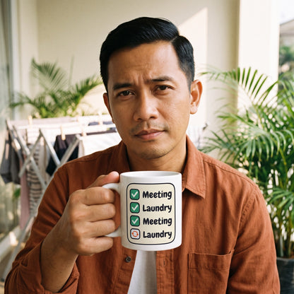 Meeting Laundry funny office coffee mug — lifestyle