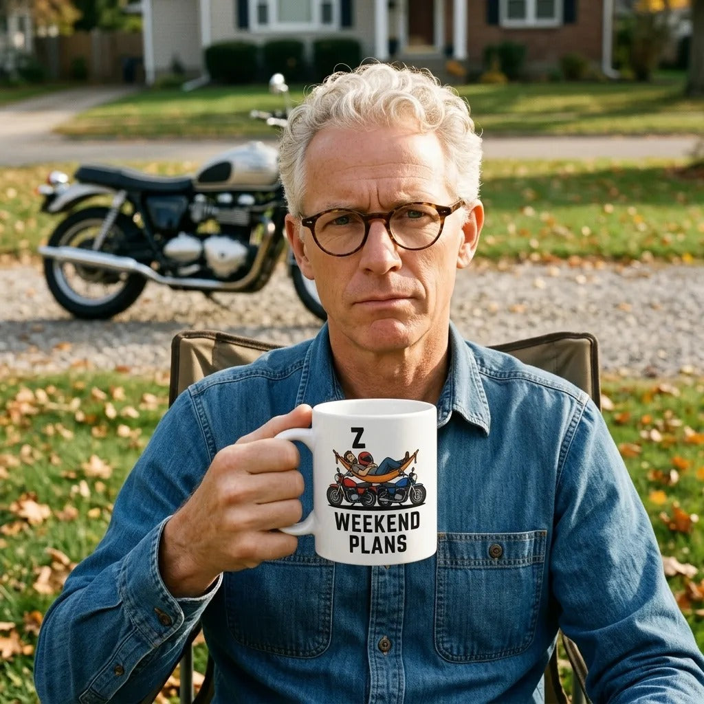 Weekend Plans funny motorcycle dad coffee mug — lifestyle