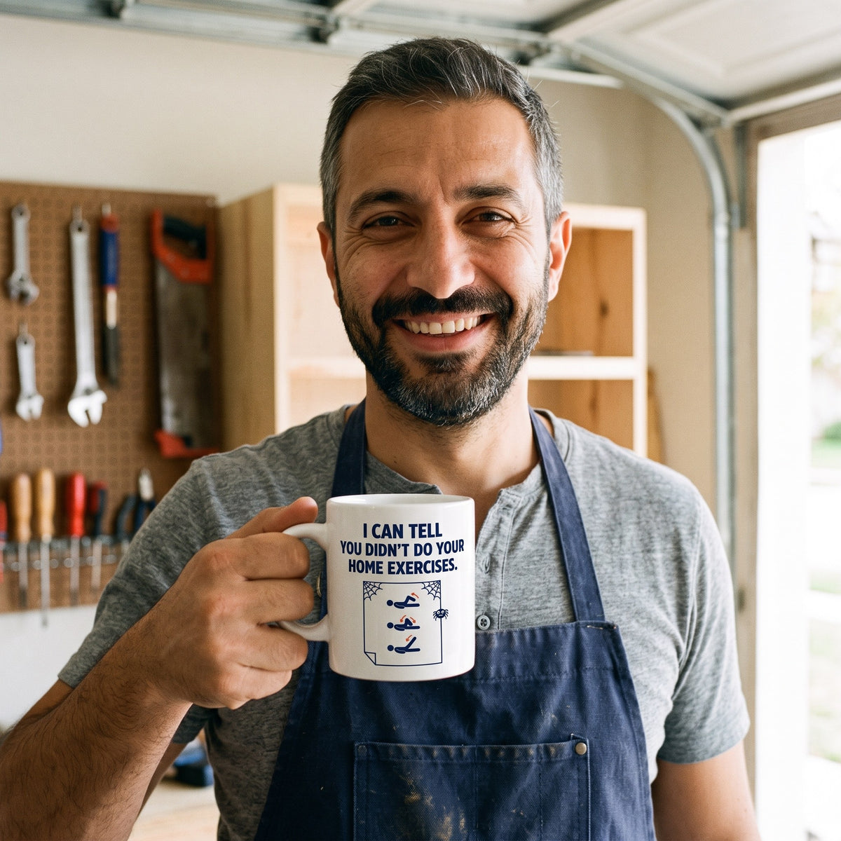 Home Exercises funny physical therapy mug — lifestyle