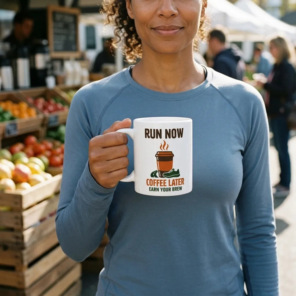 Run Now, Coffee Later print — lifestyle