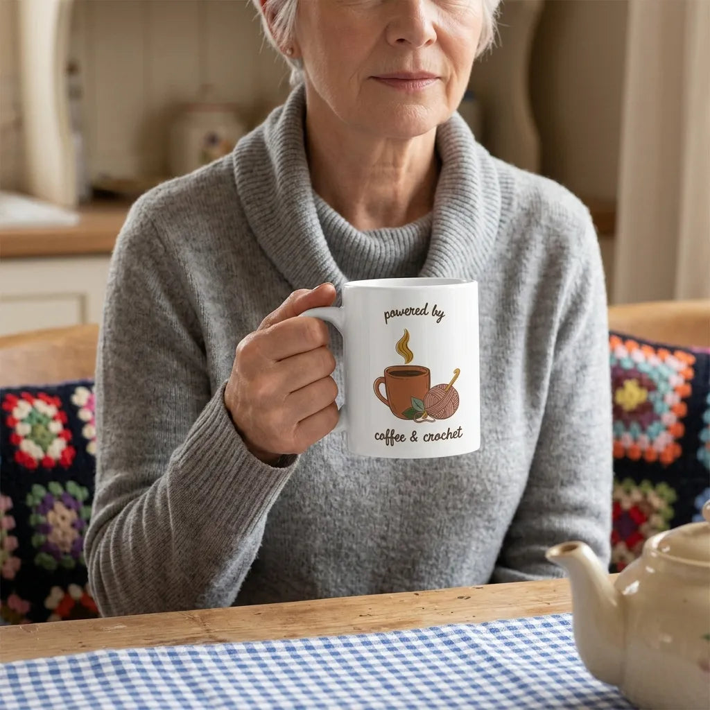 Powered by Coffee & Crochet print — lifestyle