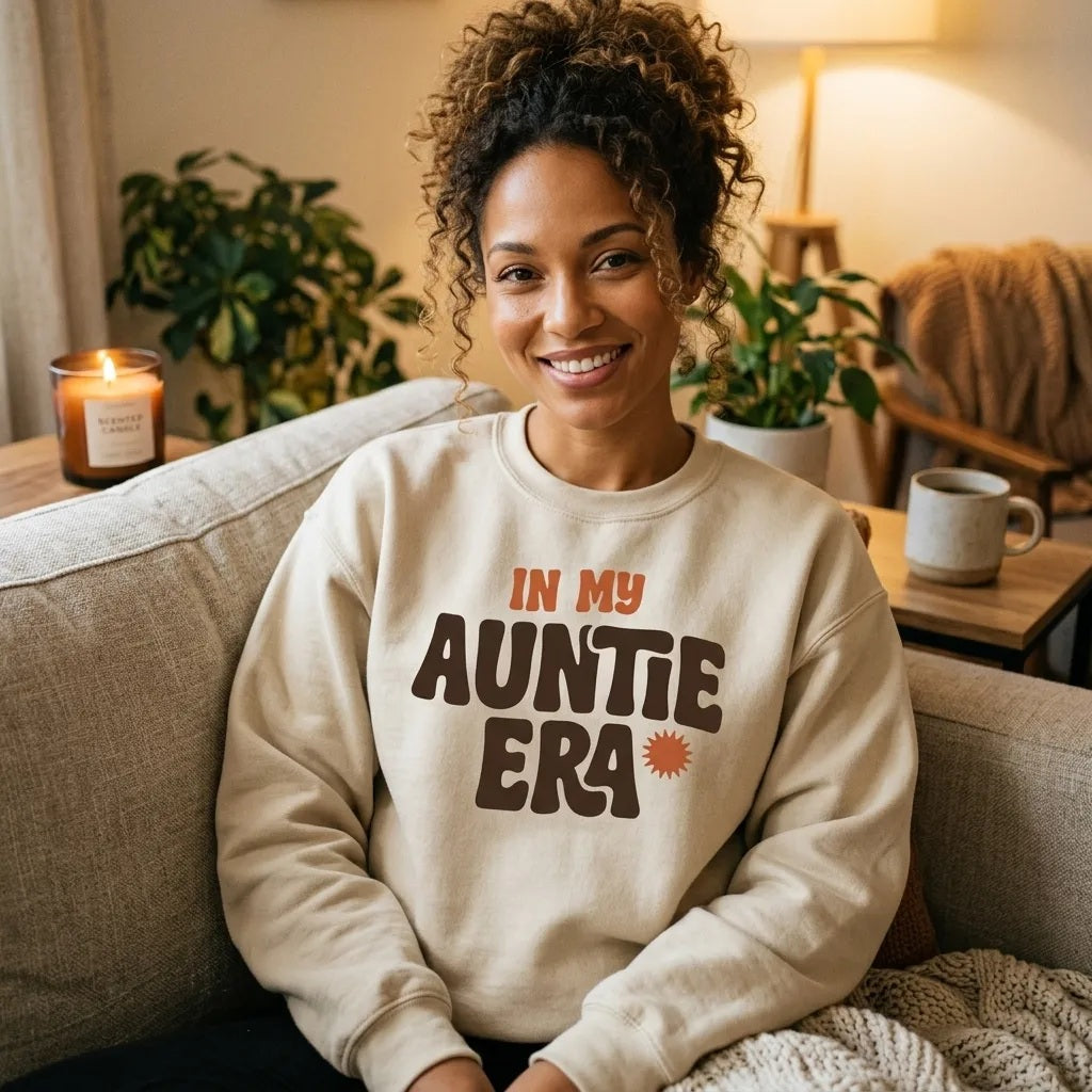 In My Auntie Era retro groovy aunt crewneck sweatshirt — lifestyle