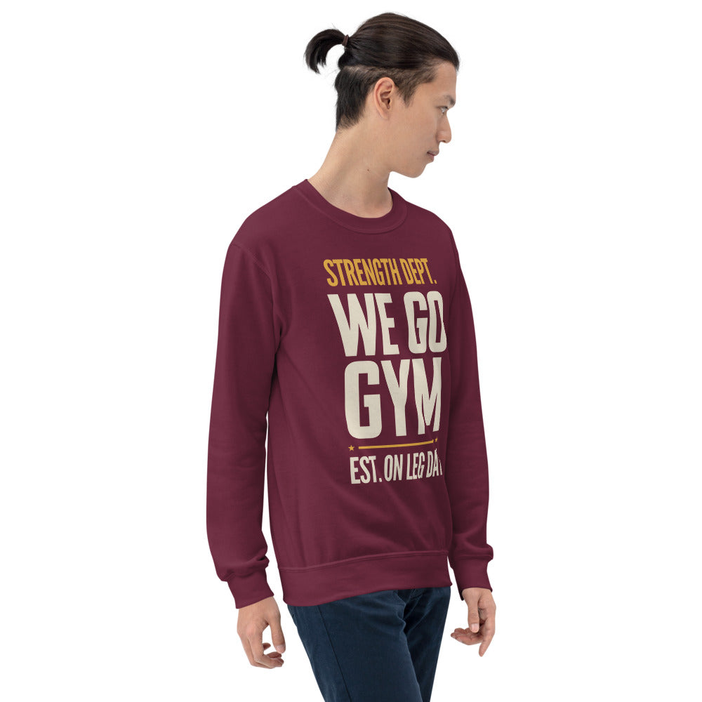 We Go Gym vintage athletic crewneck — Maroon, model