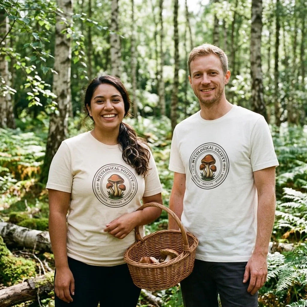 Mushroom Foraging Mycological Society vintage botanical tee — lifestyle