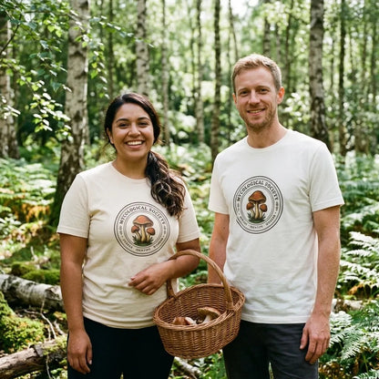 Mushroom Foraging Mycological Society vintage botanical tee — lifestyle