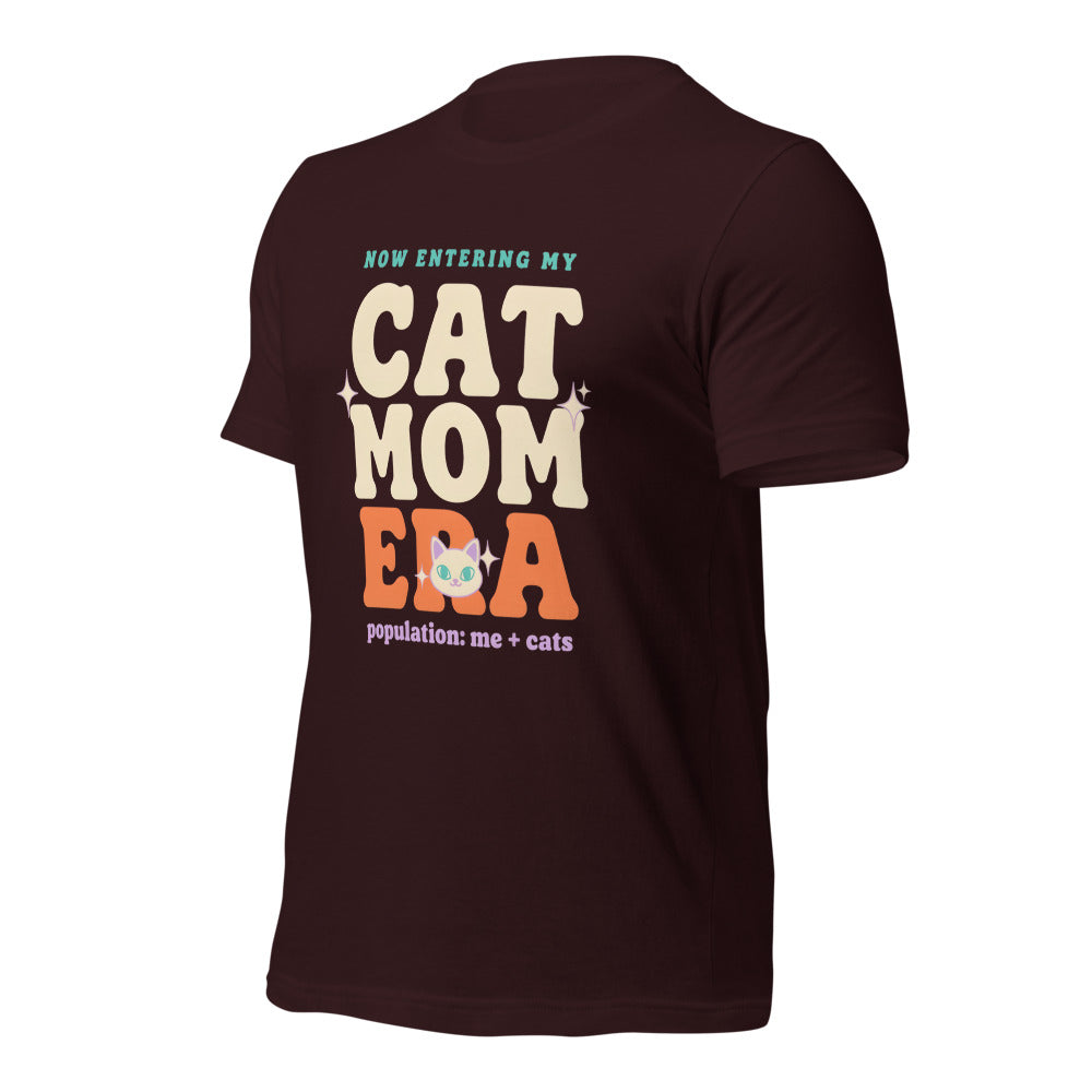 Cat Mom Era retro Y2K tee — Oxblood Black, front right