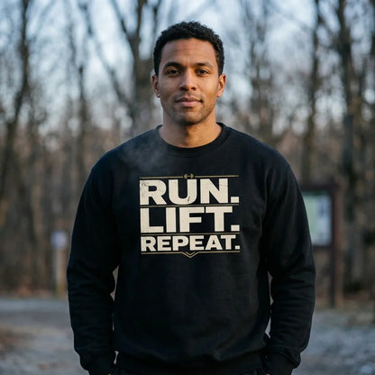 Run Lift Repeat vintage athletic crewneck sweatshirt — lifestyle