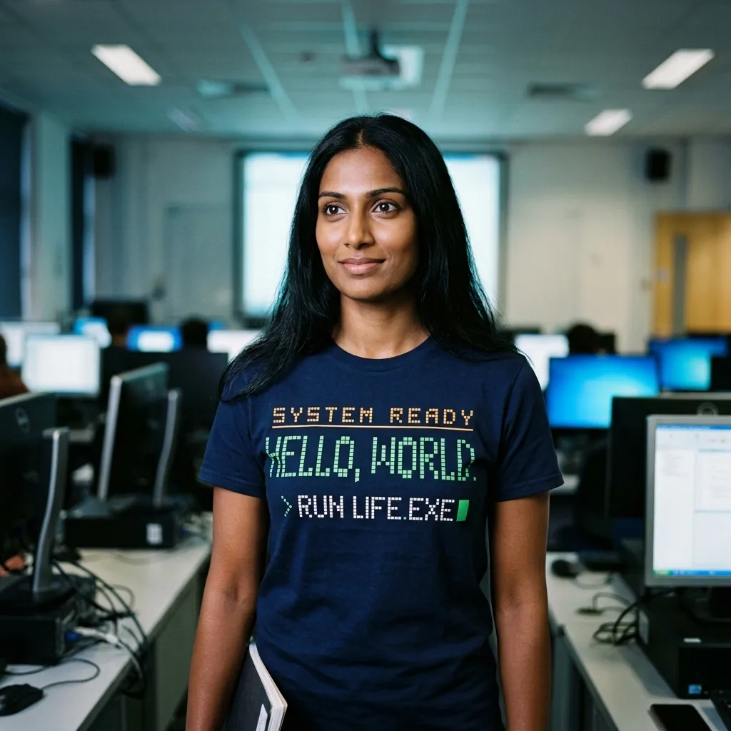 Hello World retro boot screen programmer tee — lifestyle