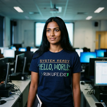 Hello World retro boot screen programmer tee — lifestyle