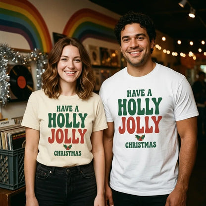 Groovy Holly Jolly retro Christmas tee — lifestyle