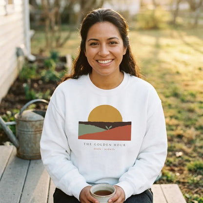 The Golden Hour birth worker crewneck sweatshirt — lifestyle
