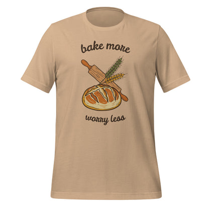 Bake More Worry Less retro kitchen sourdough tee — Tan, front