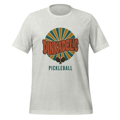 Dinkadelic retro 70s pickleball tee — Ash, front