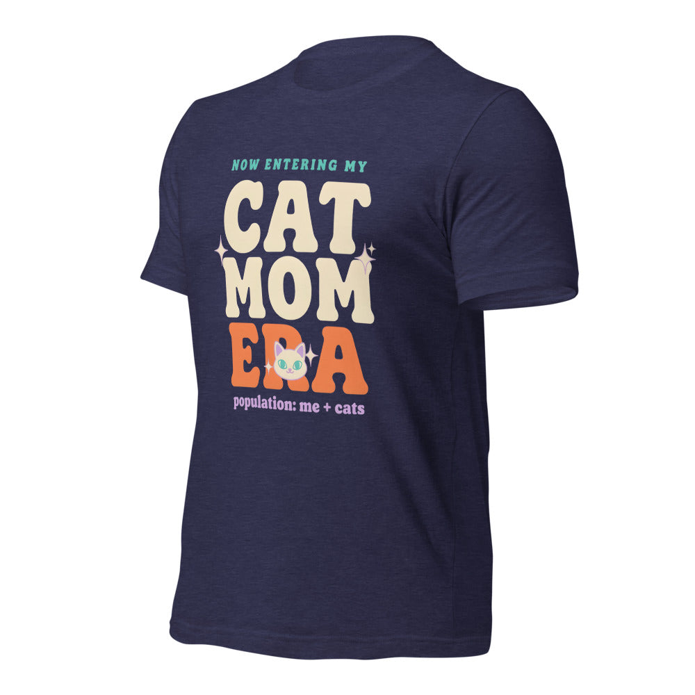 Cat Mom Era retro Y2K tee — Heather Midnight Navy, front right