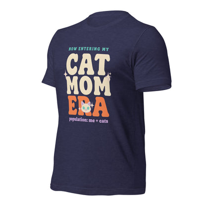 Cat Mom Era retro Y2K tee — Heather Midnight Navy, front right