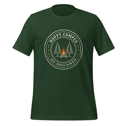 Happy Camper retro camp badge tee — Forest, front