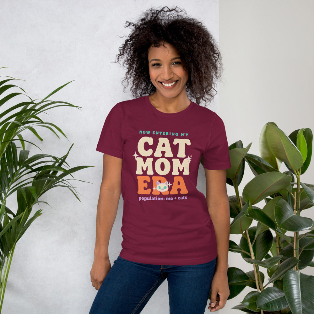 Cat Mom Era retro Y2K tee on model — Maroon