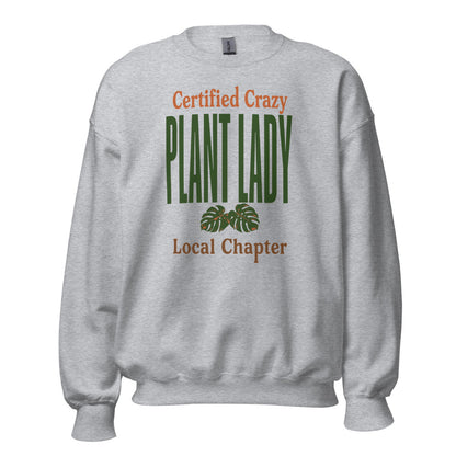 Certified Crazy Plant Lady retro botanical crewneck sweatshirt — Sport Grey, front
