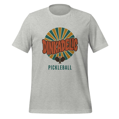 Dinkadelic retro 70s pickleball tee — Athletic Heather, front