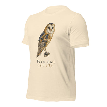 Barn Owl vintage field-guide tee — Heather Natural, front-right