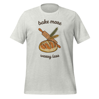 Bake More Worry Less retro kitchen sourdough tee — Ash, front