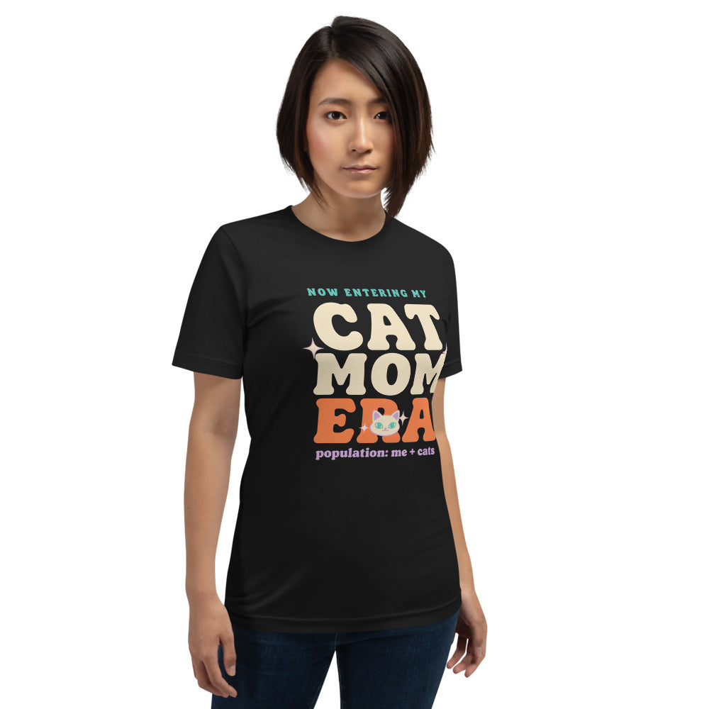 Cat Mom Era retro Y2K tee on model — Vintage Black