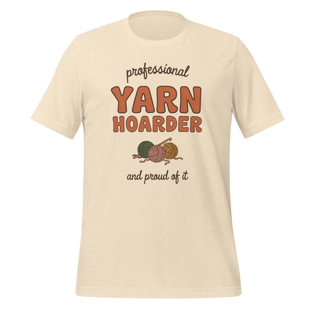 Professional Yarn Hoarder crochet cottagecore tee — Heather Natural, front