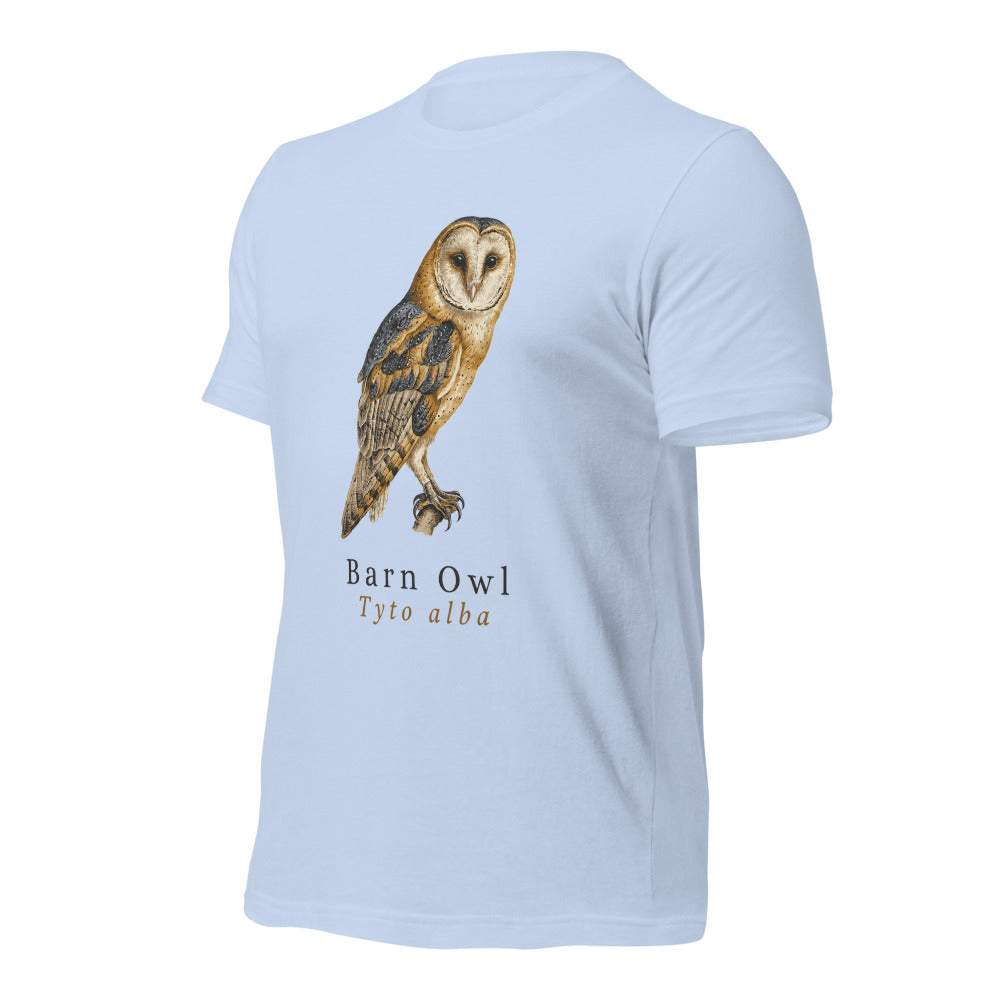 Barn Owl vintage field-guide tee — Baby Blue, front-right