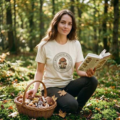 Mushroom Foraging Mycological Society vintage botanical tee — lifestyle